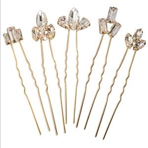 Gold crystal bridal hair pins set of five